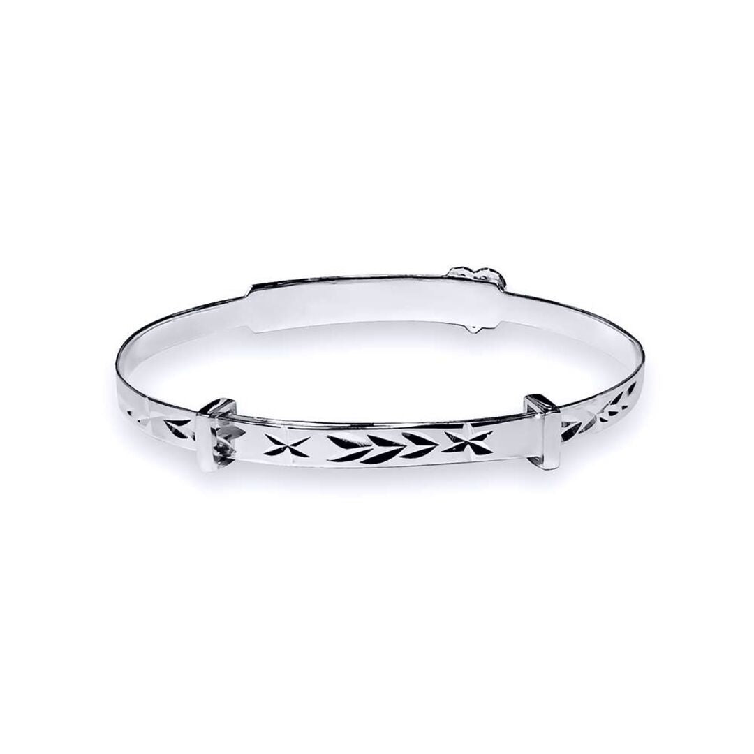 Sterling Silver  CZ Heart ID Expanding Baby Bangle Bracelet 3mm - AKB006