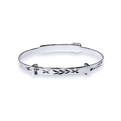 Sterling Silver  CZ Heart ID Expanding Baby Bangle Bracelet 3mm - AKB006