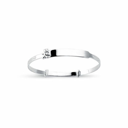 Sterling Silver  Expanding Teddy Bear Baby Bangle Bracelet 3mm - AKB029