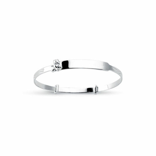 Sterling Silver  Expanding Teddy Bear Baby Bangle Bracelet 3mm - AKB029