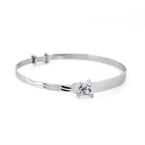 Sterling Silver  Expanding Teddy Bear Baby Bangle Bracelet 3mm - AKB029