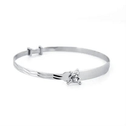 Sterling Silver  Expanding Teddy Bear Baby Bangle Bracelet 3mm - AKB029