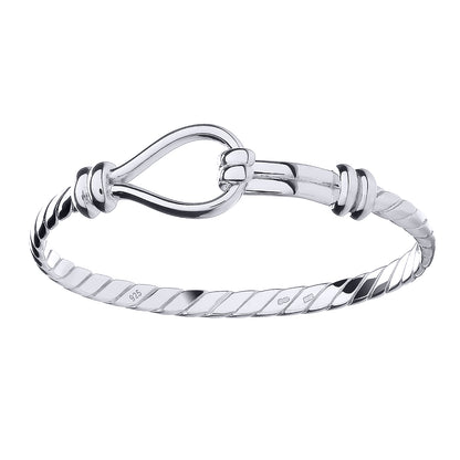 Sterling Silver  Rope Stirrup Hook 4mm Kids Bangle Bracelet 5" - AKB032