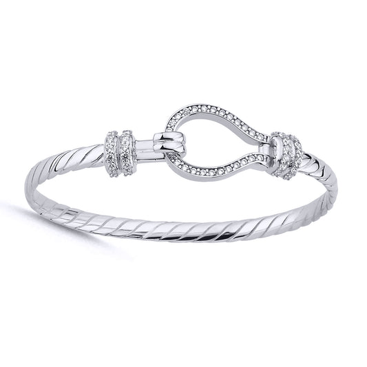 Sterling Silver  CZ Rope Stirrup Hook 4mm Kids Bangle Bracelet 5" - AKB033