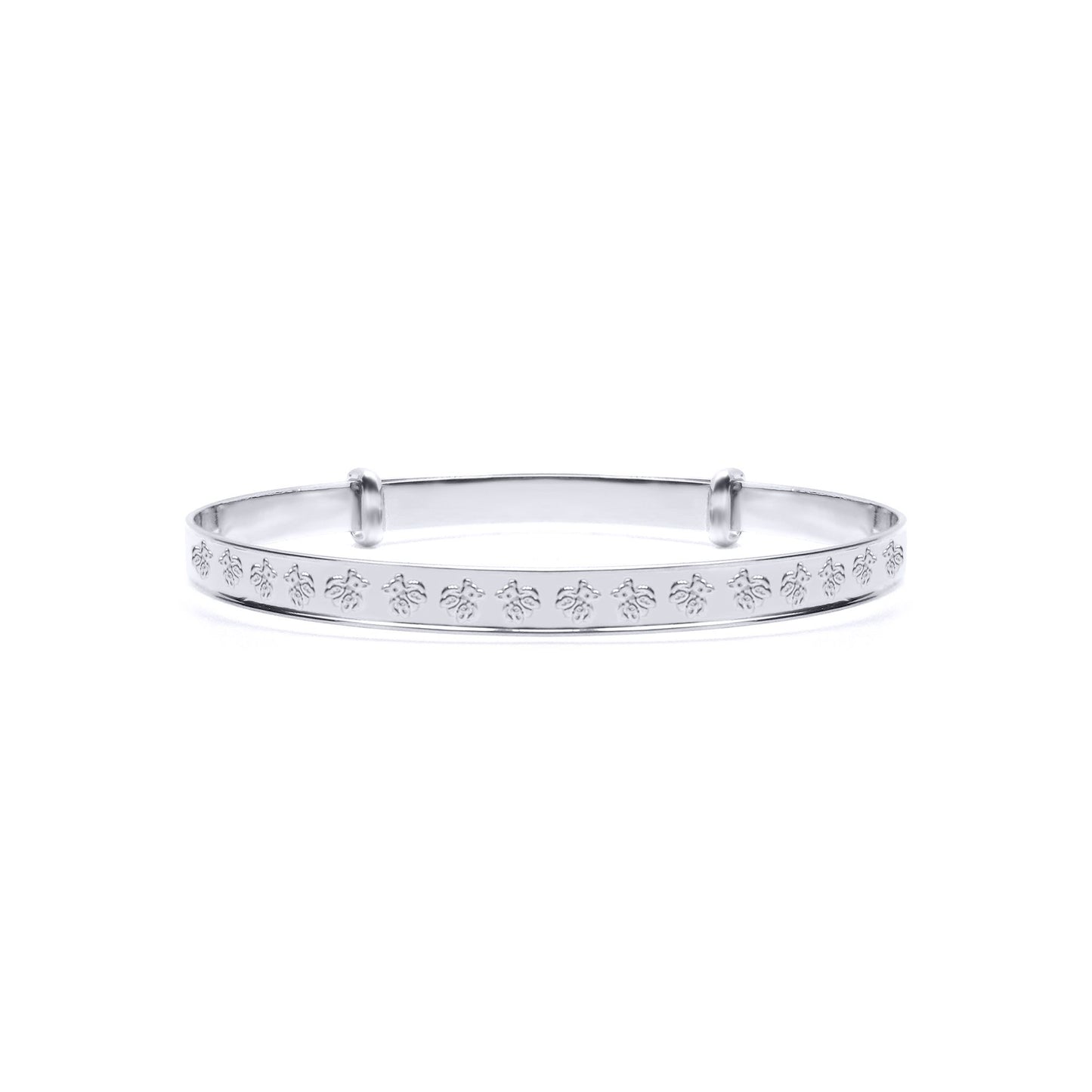 Silver  Nursery Teddy Bear 3mm Expanding Baby Bangle Bracelet - AKB034