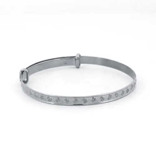 Silver  Nursery Teddy Bear 3mm Expanding Baby Bangle Bracelet - AKB034