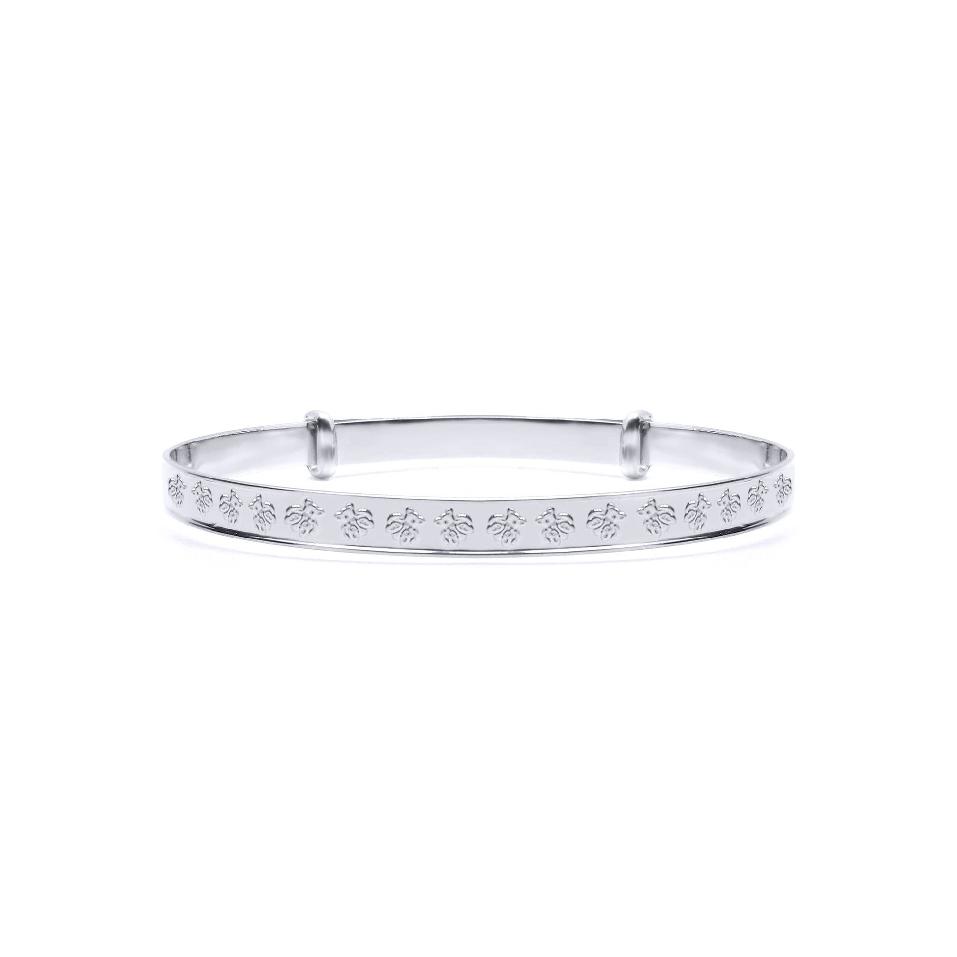 Silver  Nursery Teddy Bear 3mm Expanding Baby Bangle Bracelet - AKB034