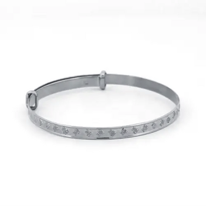 Silver  Nursery Teddy Bear 3mm Expanding Baby Bangle Bracelet - AKB034