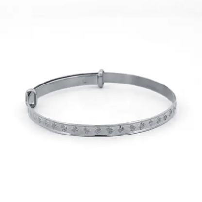 Silver  Nursery Teddy Bear 3mm Expanding Baby Bangle Bracelet - AKB034