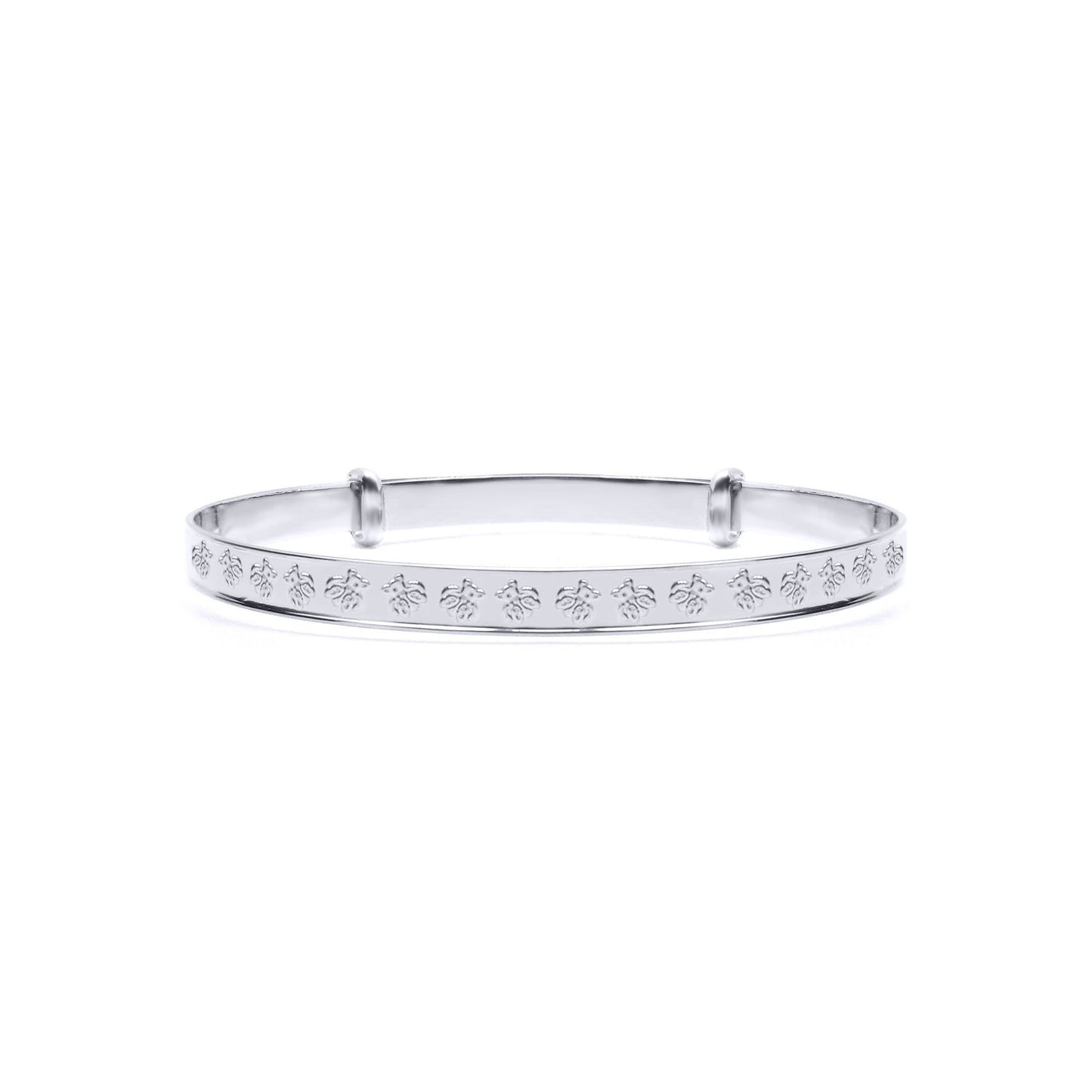 Silver  Nursery Teddy Bear 3mm Expanding Baby Bangle Bracelet - AKB034