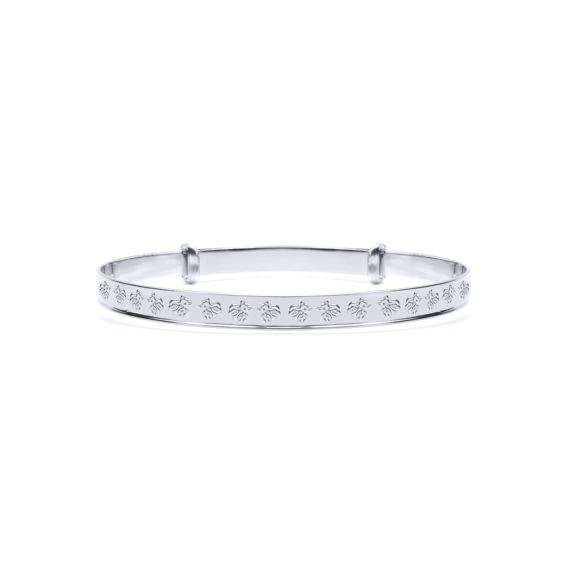 Silver  Nursery Teddy Bear 3mm Expanding Baby Bangle Bracelet - AKB034