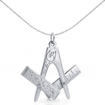 Sterling Silver  Square & Compass Masonic Pendant 32mm - AMS006