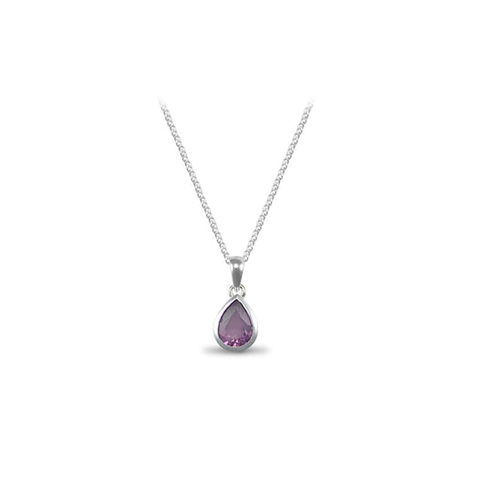 Sterling Silver  Amethyst Pear Tear Drop Solitaire Necklace - ANC001