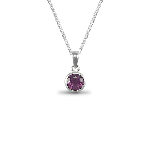 Sterling Silver  Amethyst Round Cut Solitaire Necklace 7mm - ANC004