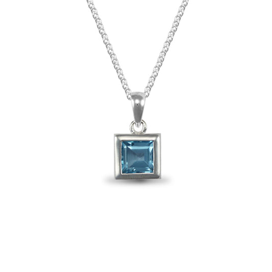 Sterling Silver  Blue Topaz on 18" Chain Solitaire Chain - ANC007