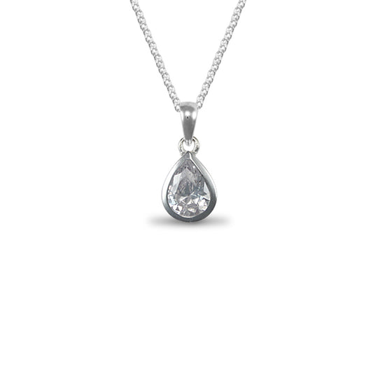 Sterling Silver  CZ Pear Solitaire Necklace 8mm - ANC009