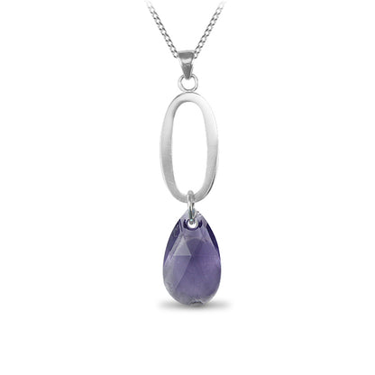 Sterling Silver  Pear Purple Crystal coloured tear drop Necklace - ANC014