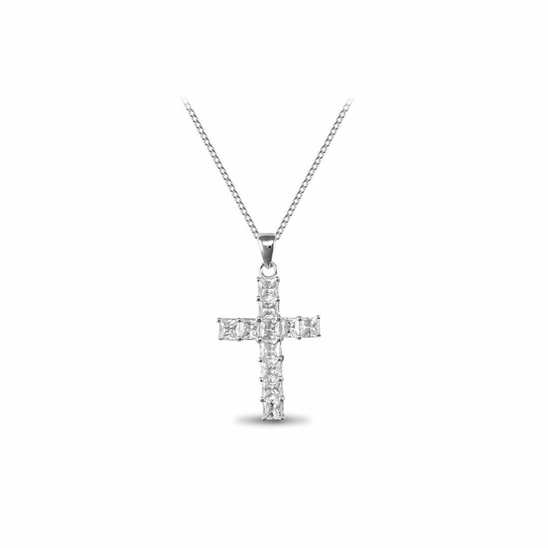 Sterling Silver  CZ set cross on Chain Cross Chain - ANC015