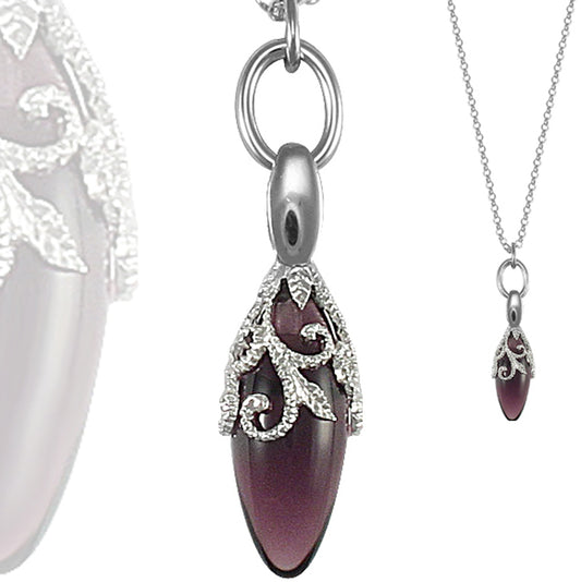Sterling Silver  Encrusted floral teardrop Charm Necklace - ANC036