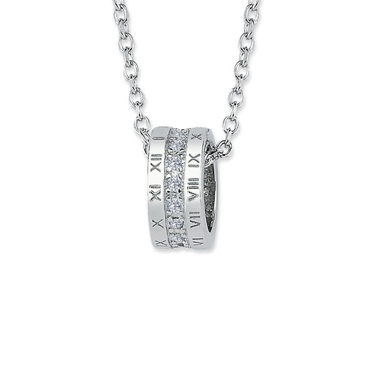 Silver  CZ Roman Numerals Wedding Ring Style Necklace 18.5" - ANC068