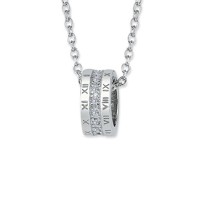 Silver  CZ Roman Numerals Wedding Ring Style Necklace 18.5" - ANC068