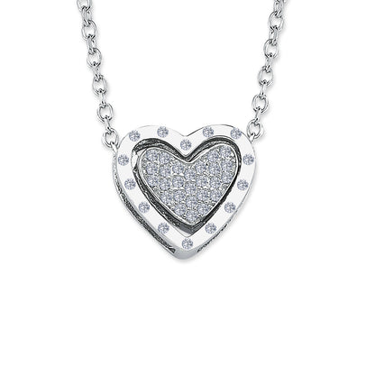 Silver  CZ Glitzy Frame Love Heart 1.1mm Pendant Necklace 16" + 1" - ANC069