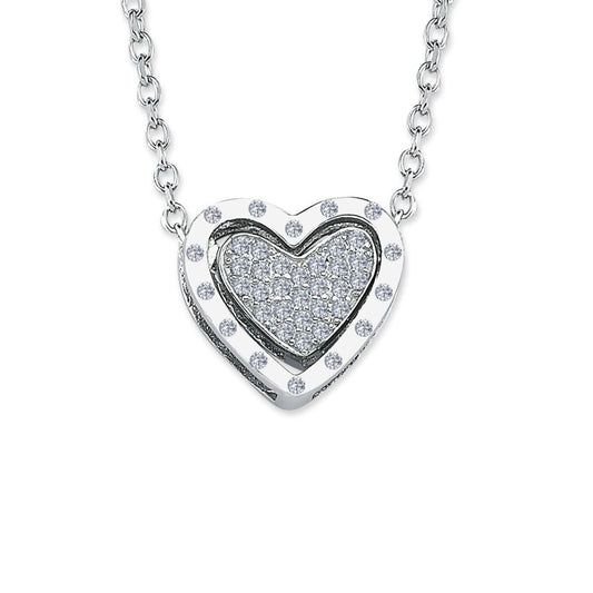 Silver CZ Glitzy Frame Love Heart 1.1mm Pendant Necklace 16" + 1" - ANC069