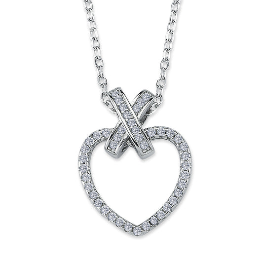 Silver  CZ Kissed Love Heart 1.1mm Pendant Necklace 16" + 1" - ANC070