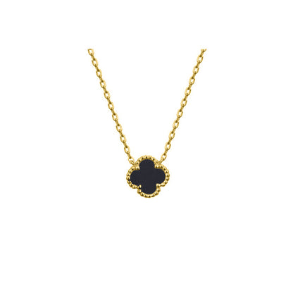 Gold-plated Silver  Black Clover Onyx Lucky Charm Necklace 16-18" - ANC071-GP