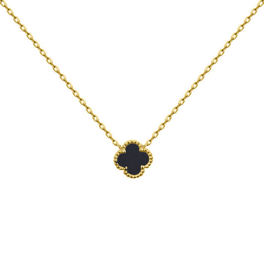 Gold-plated Silver  Black Clover Onyx Lucky Charm Necklace 16-18" - ANC071-GP