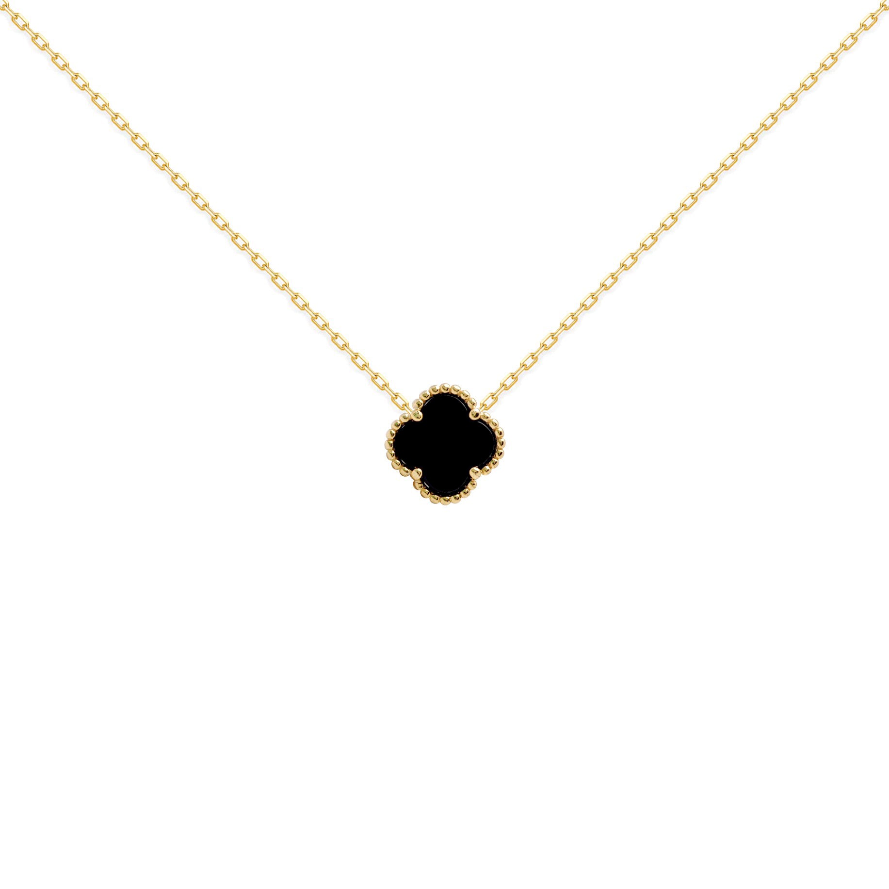 Gold-plated Silver  Black Clover Onyx Lucky Charm Necklace 16-18" - ANC071-GP