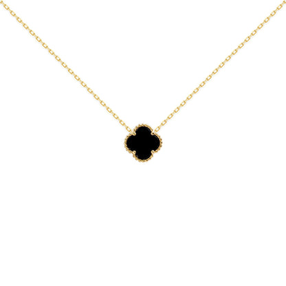 Gold-plated Silver  Black Clover Onyx Lucky Charm Necklace 16-18" - ANC071-GP