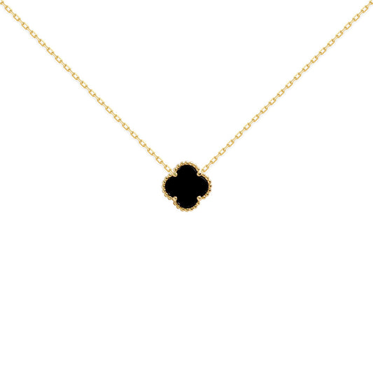 Gold-plated Silver  Black Clover Onyx Lucky Charm Necklace 16-18" - ANC071-GP