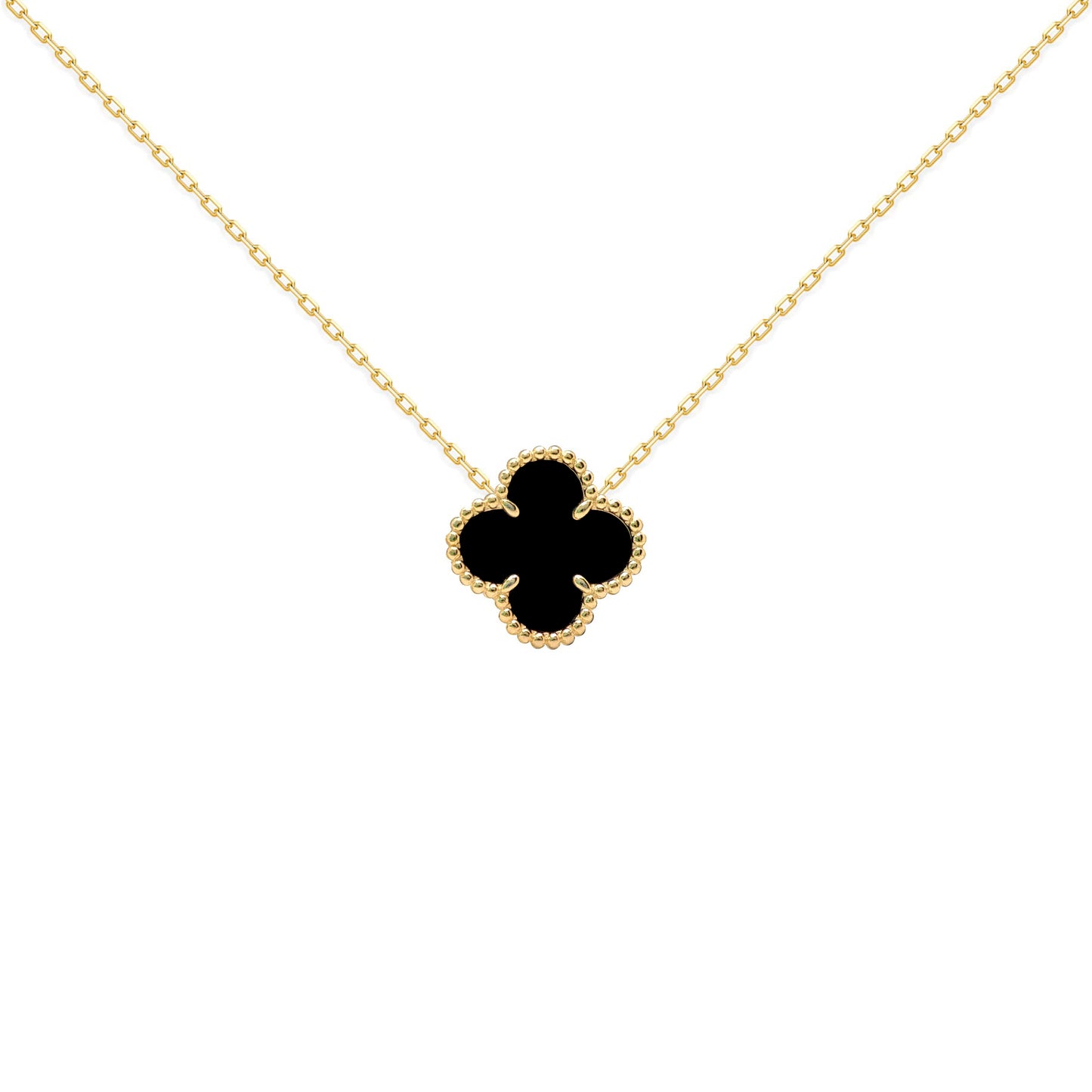 Gold-plated Silver  Black Clover Onyx Lucky Charm Necklace 16-18" - ANC071-GP