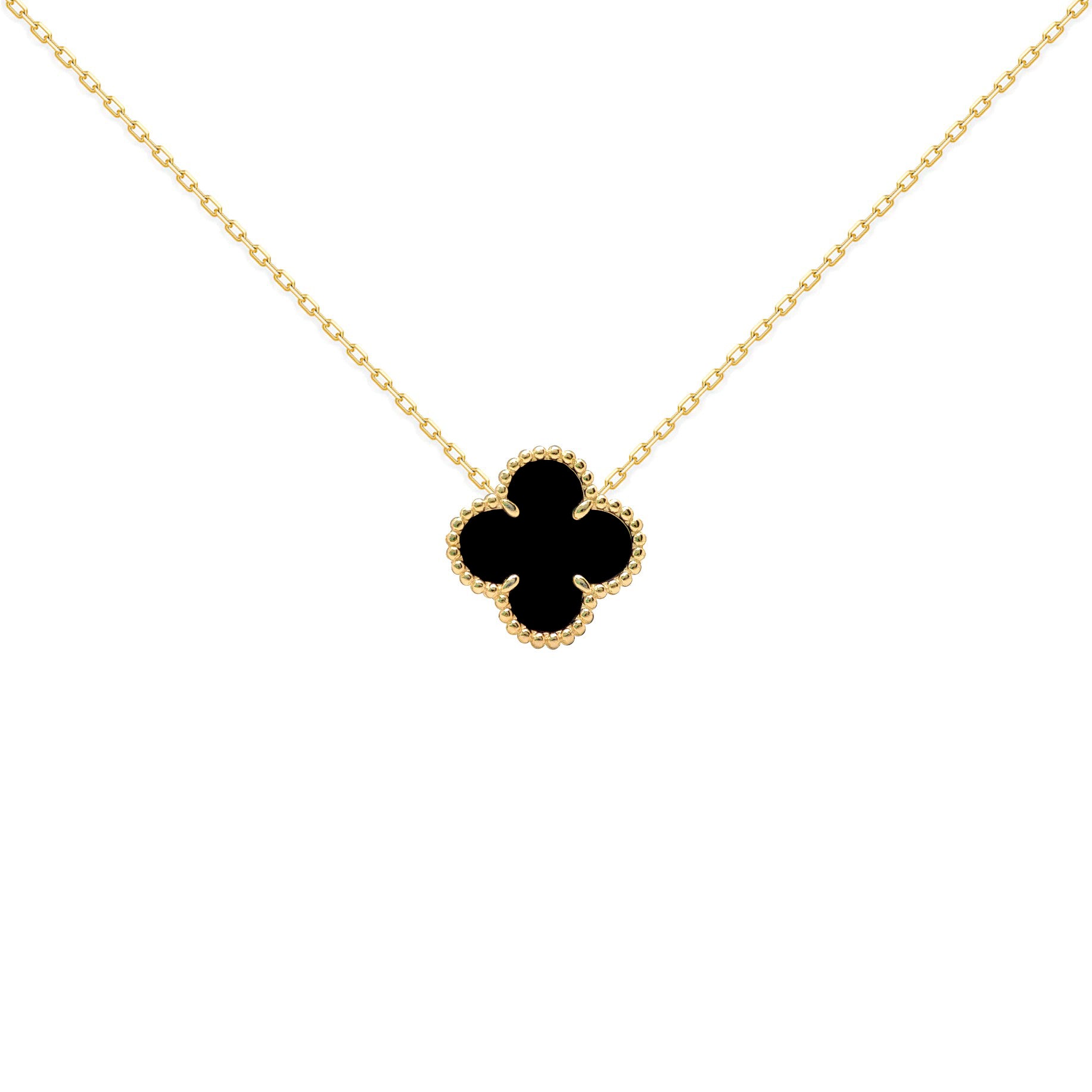 Gold-plated Silver  Black Clover Onyx Lucky Charm Necklace 16-18" - ANC071-GP