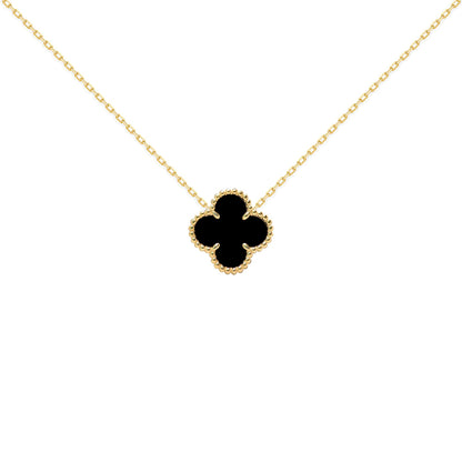 Gold-plated Silver  Black Clover Onyx Lucky Charm Necklace 16-18" - ANC071-GP