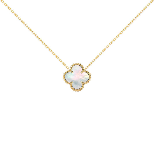 Gold-plated Silver  Clover Mother of Pearl Charm Necklace 16-18" - ANC072-GP