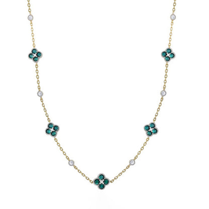 Gold-plated Silver  Green CZ  Clover  Solitaire Station Necklace - ANC073G