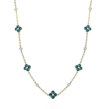 Gold-plated Silver  Green CZ Clover Solitaire Station Necklace - ANC073G