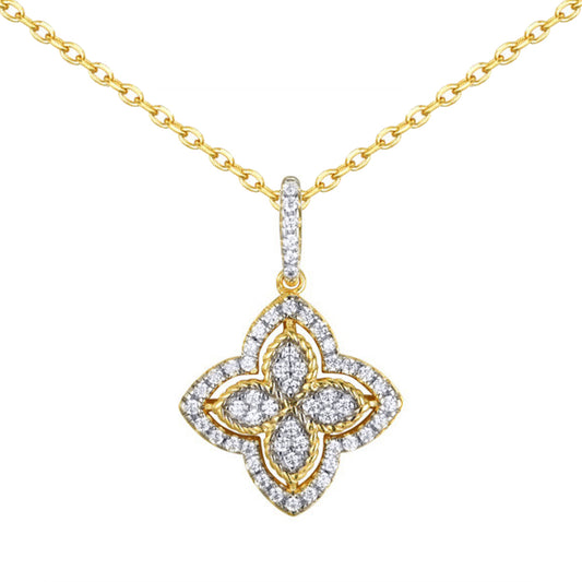 Gold-plated Silver  CZ Pointed Quatrefoil Clover Pendant Necklace - ANC075