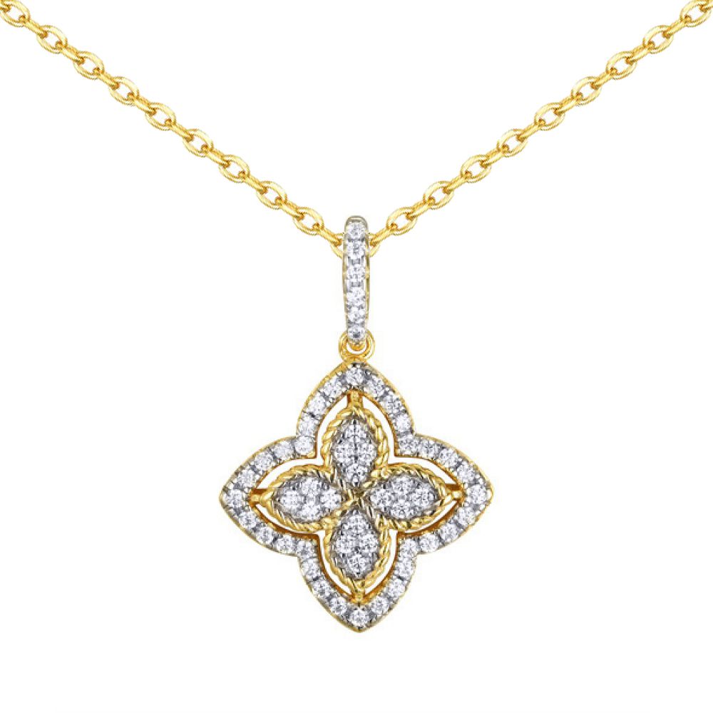 Gold-plated Silver  CZ Pointed Quatrefoil Clover Pendant Necklace - ANC075