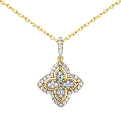 Gold-plated Silver  CZ Pointed Quatrefoil Clover Pendant Necklace - ANC075