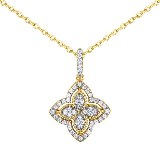 Gold-plated Silver  CZ Pointed Quatrefoil Clover Pendant Necklace - ANC075