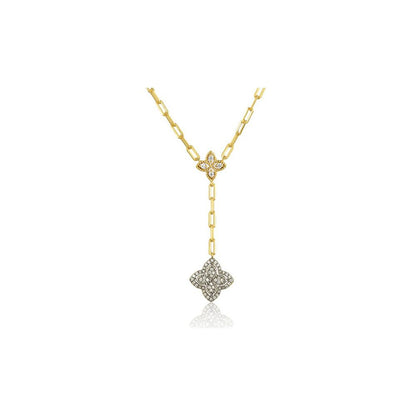 Gold-plated Silver  CZ Double Quatrefoil Clover Lariat Necklace - ANC076