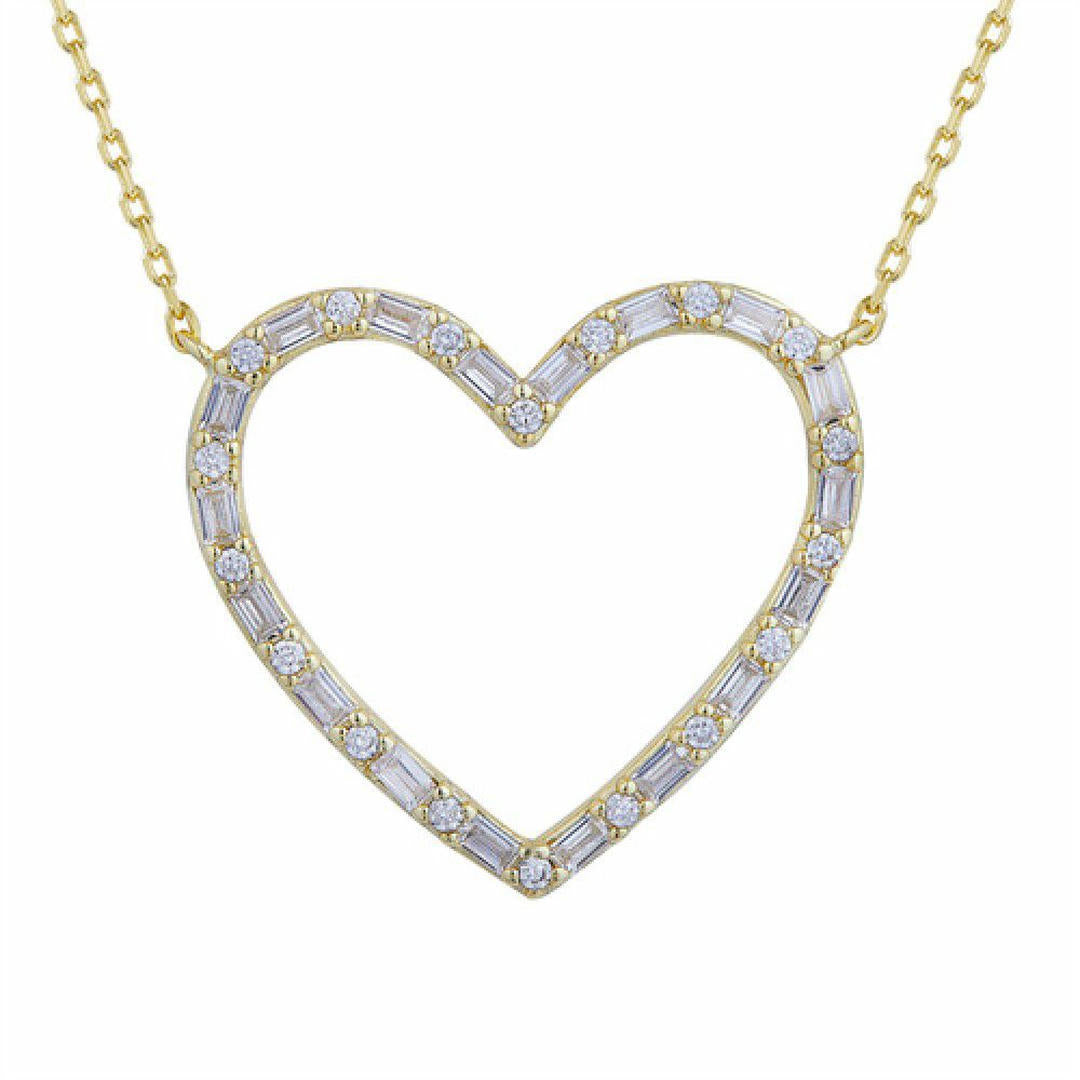 Gold-plated Silver  CZ Open Love Heart Alternating Necklace - ANC078