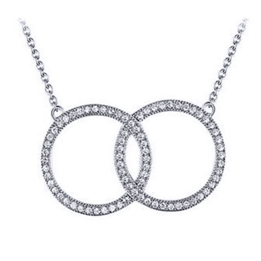 Silver  Round CZ Interlocked Hoop Rings Pendant Necklace - ANC085