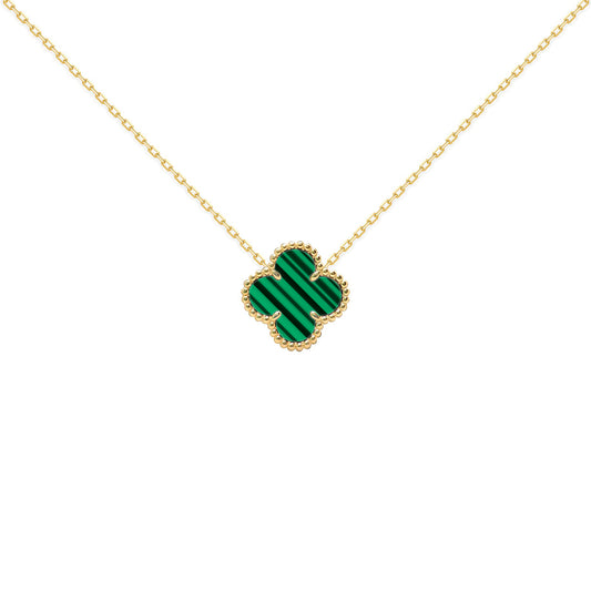 Gold-plated Silver  Green Clover Malachite Charm Necklace 16-18" - ANC095-GP