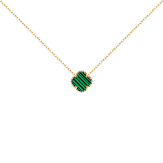 Gold-plated Silver  Green Clover Malachite Charm Necklace 16-18" - ANC095-GP