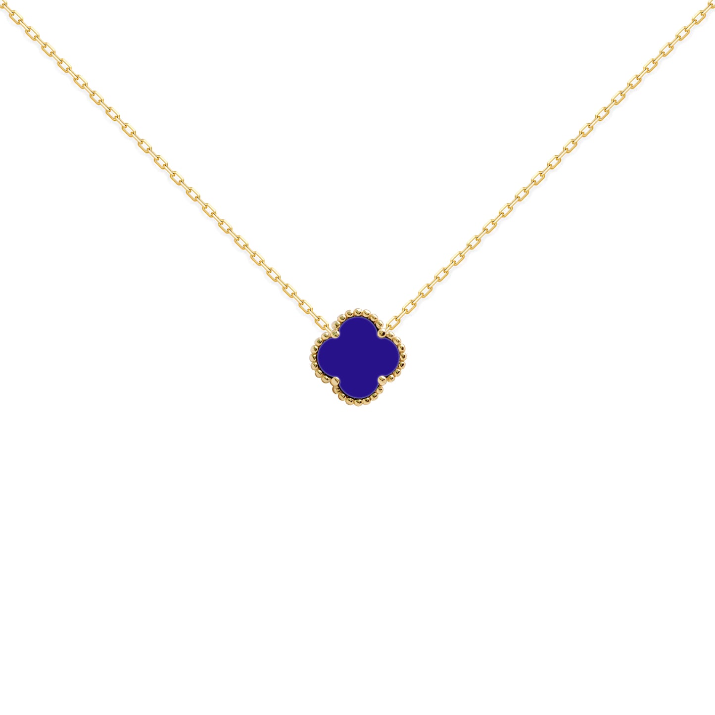 Gold-plated Silver  Blue Clover Agate Lucky Charm Necklace 16-18" - ANC096-GP