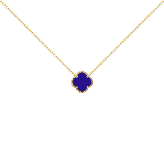 Gold-plated Silver  Blue Clover Agate Lucky Charm Necklace 16-18" - ANC096-GP